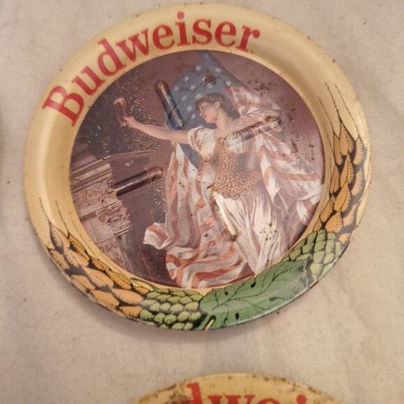 Budweiser Beer Breweriana Metal Coasters Mancave Bar Set Of 4 Official Product - Picture 3 of 7
